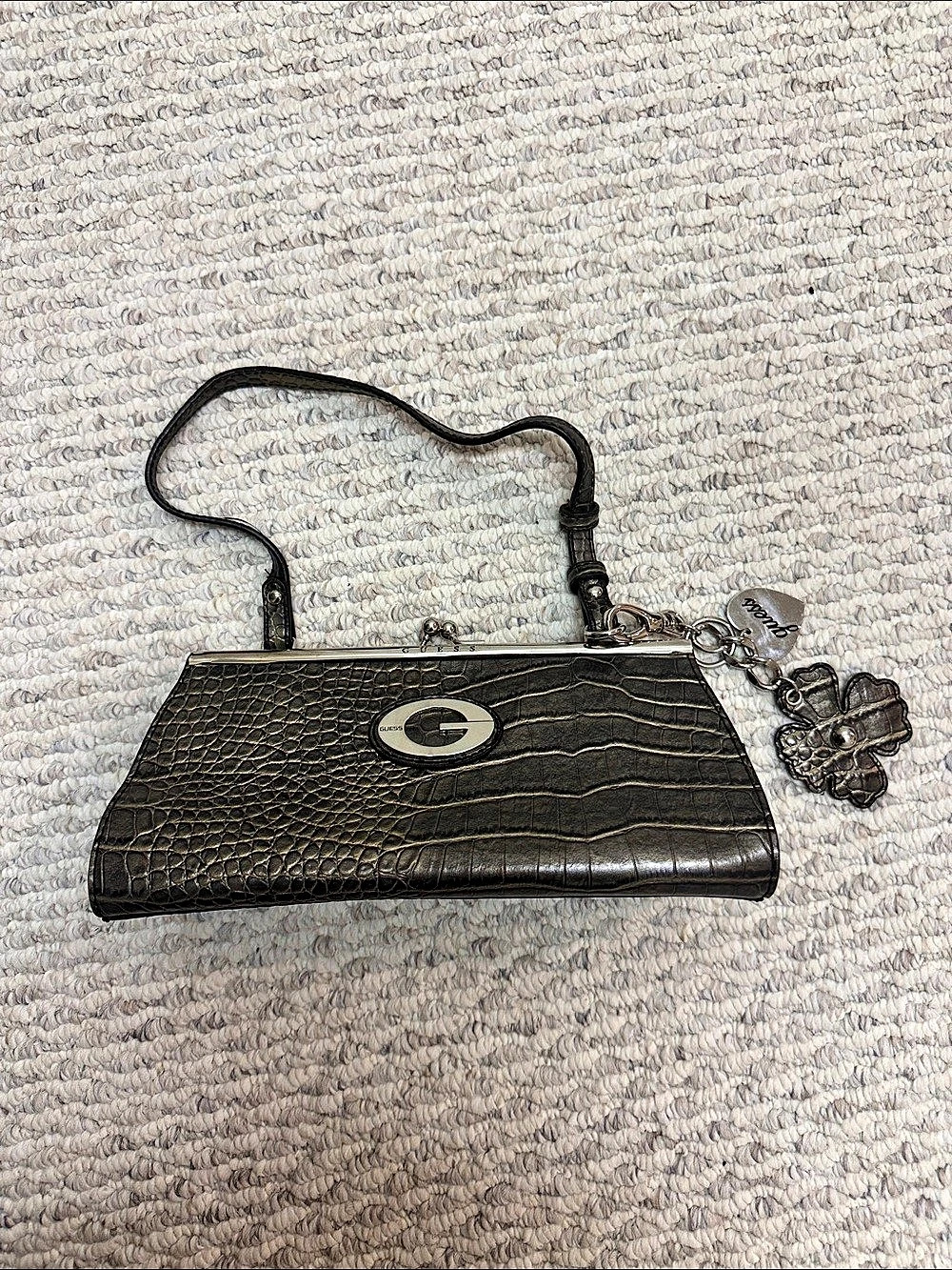 Guess Crocodile-Embossed Frame Clutch